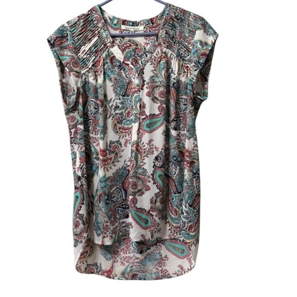 Daniel Rainn Tops - Daniel Rainn Paisley Blouse Pleated Top Casual Short Sleeve Sz Medium Polyester